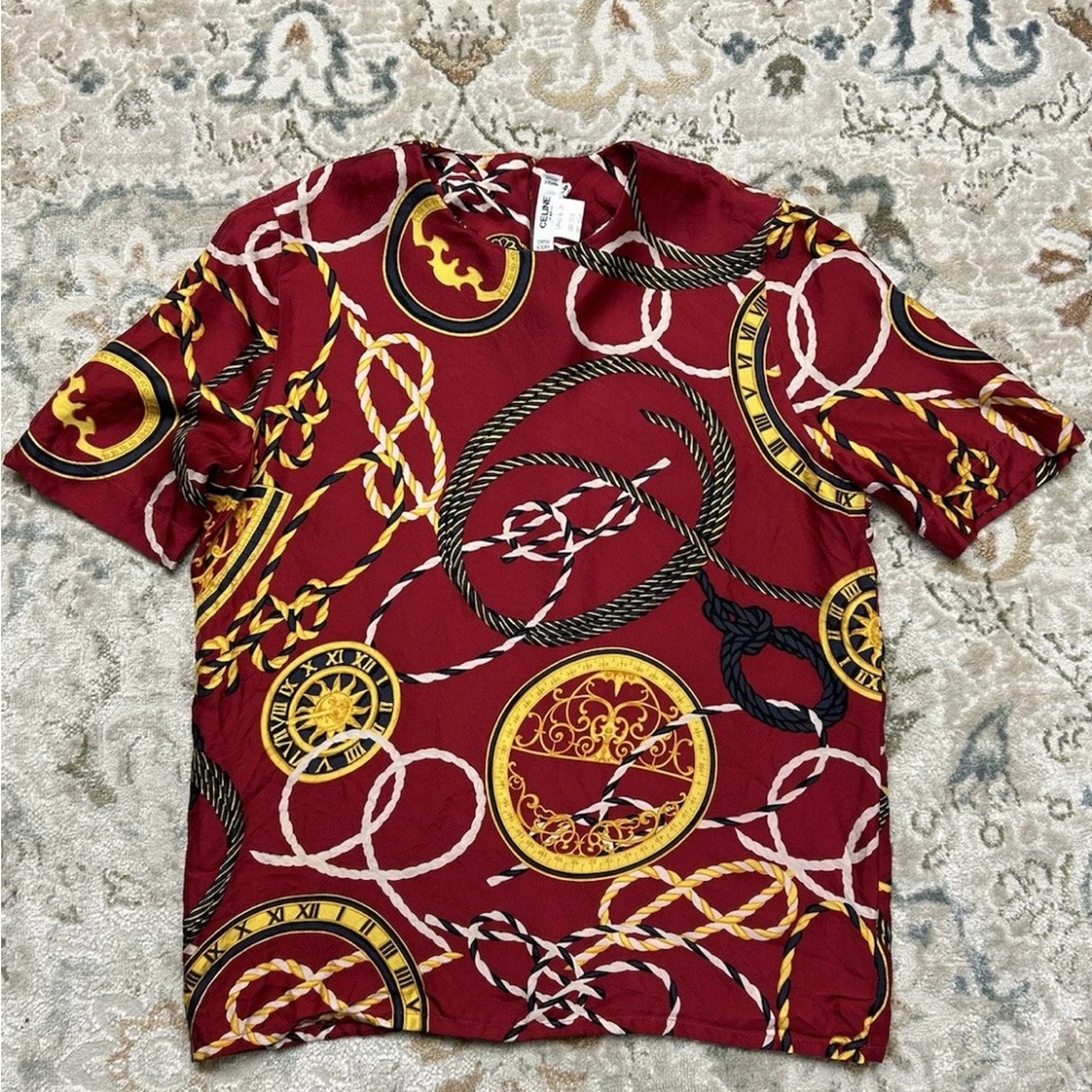 Celine Paris 100% Silk Baroque Blouse Top
